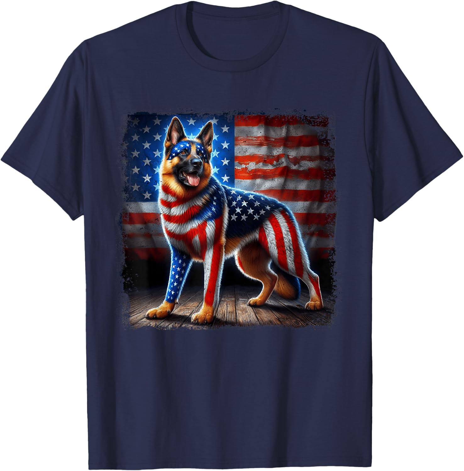 4th of july German Shepherd Patriotic USA American Flag T-Shirt - T-Shirt | Navy