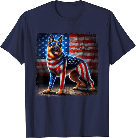 4th of july German Shepherd Patriotic USA American Flag T-Shirt - T-Shirt | Navy