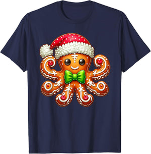 Funny Gingerbread Man Octopus Christmas Kids T-Shirt - T-Shirt | Navy