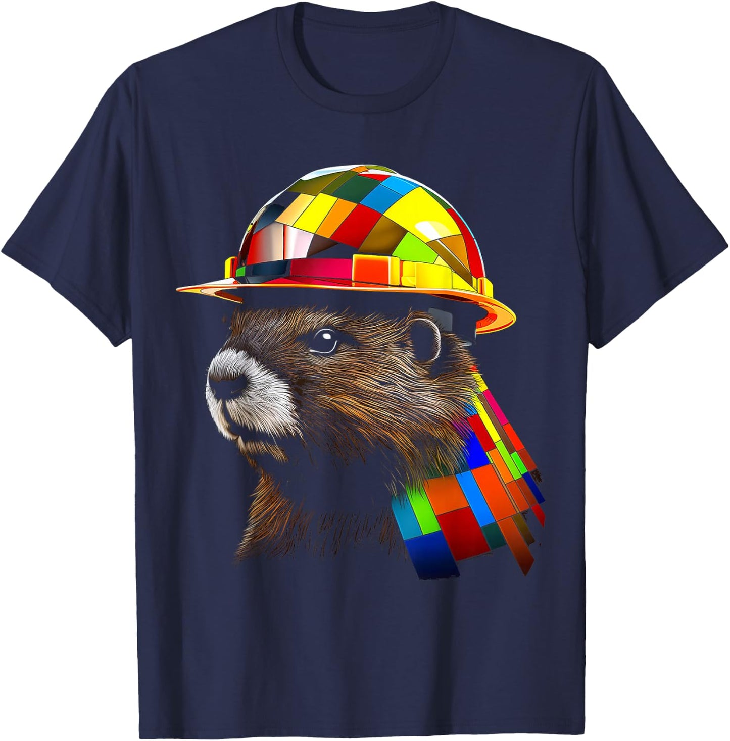 Beaver Polygon Art Colorful Graphic Motif Beaver T-Shirt - T-Shirt | Navy