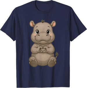 Hippo with heart | Sweet hippo with cardiac sign T-Shirt - T-Shirt | Navy