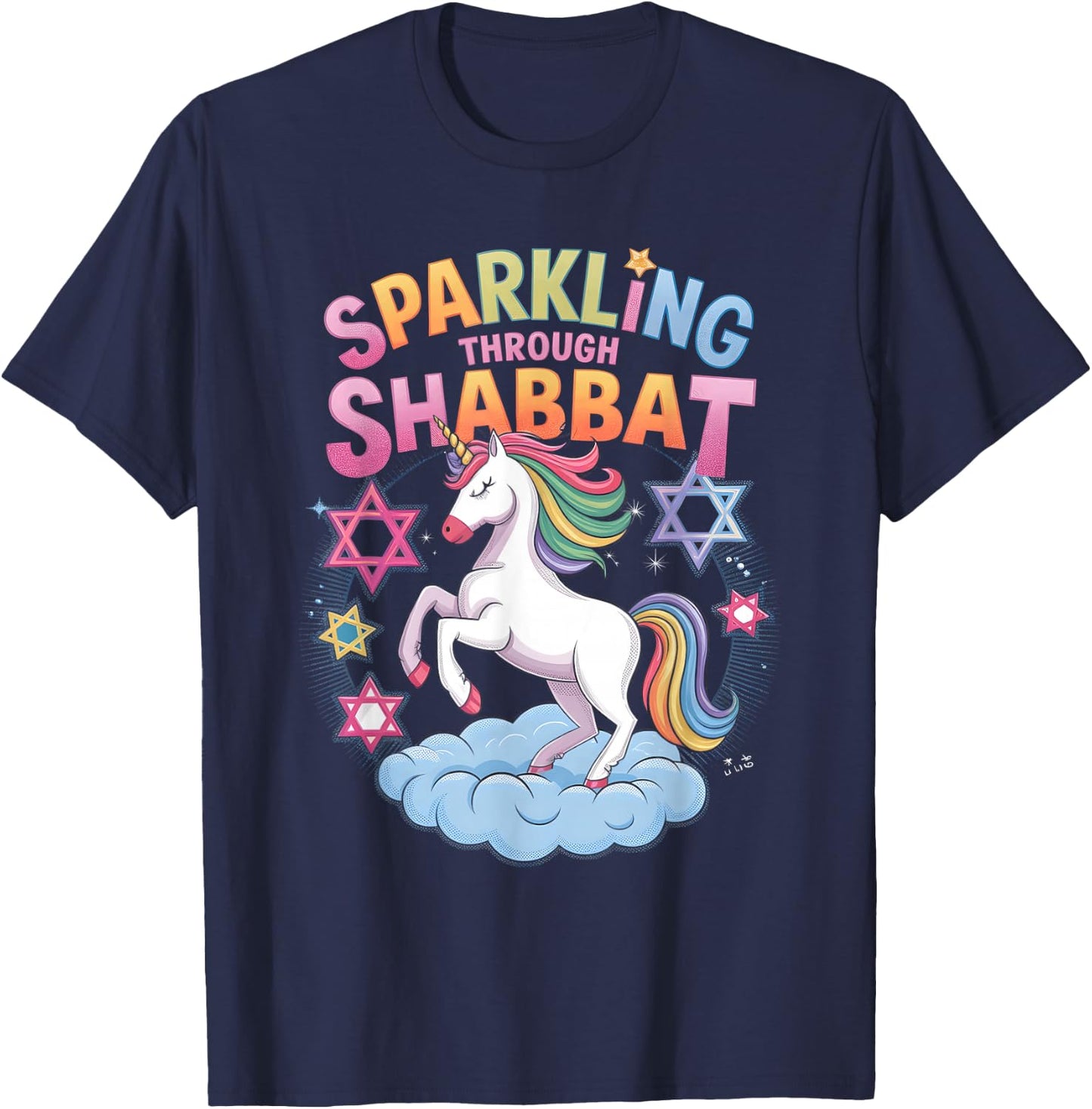 Sparkling Through Shabbat Funny Jewish Unicorn T-Shirt - T-Shirt | Navy