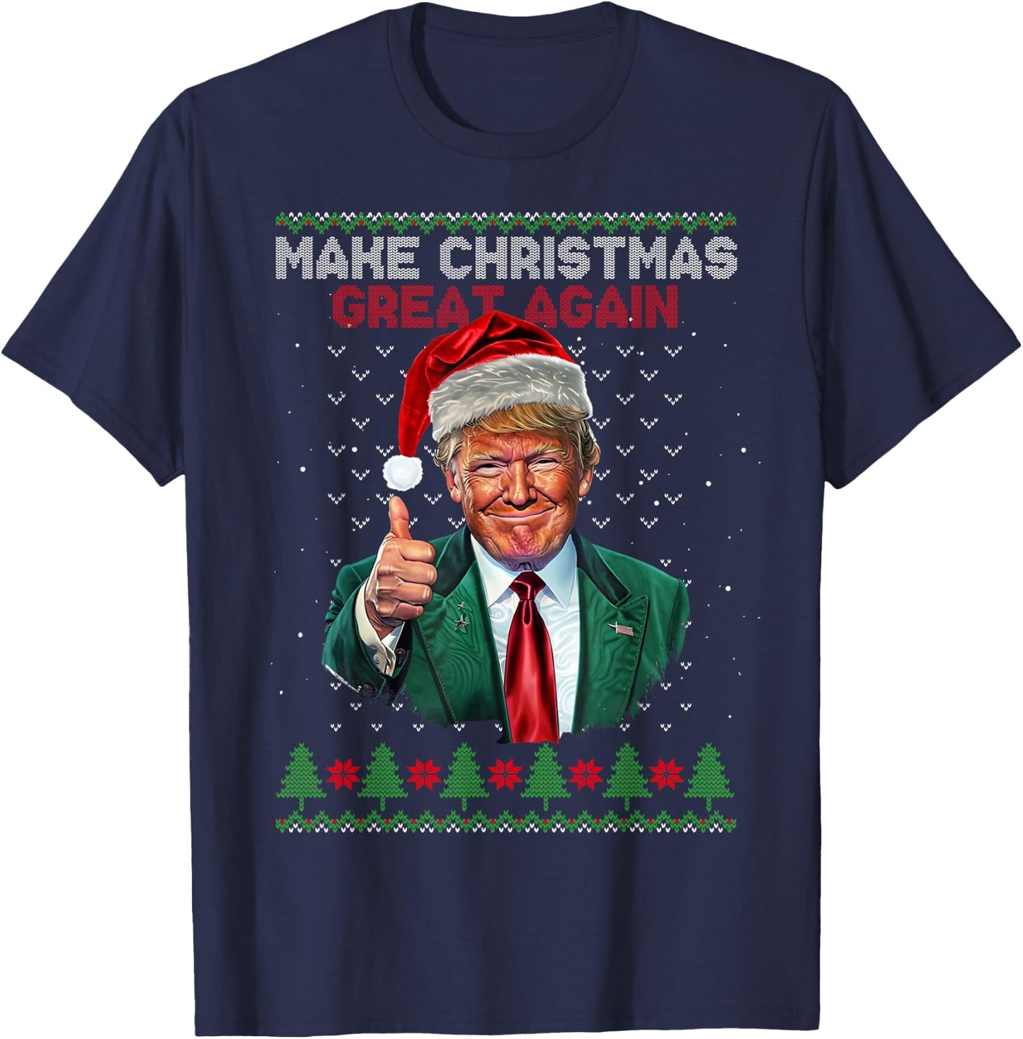 Trump Make Christmas Great Again Ugly Christmas Jumper , Black, S T-Shirt - T-Shirt | Navy