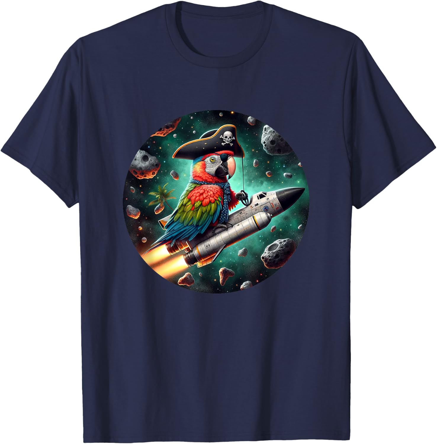 Funny Pirate Parrot in Space T-Shirt - T-Shirt | Navy