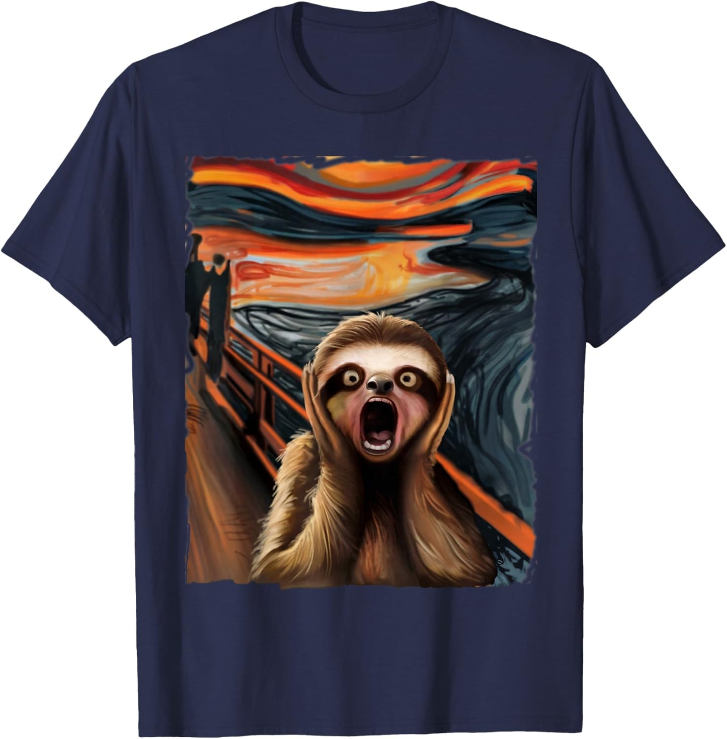 Expressionist Scream Sloth Lovers Sloth Scream Parody Art T-Shirt - T-Shirt | Navy