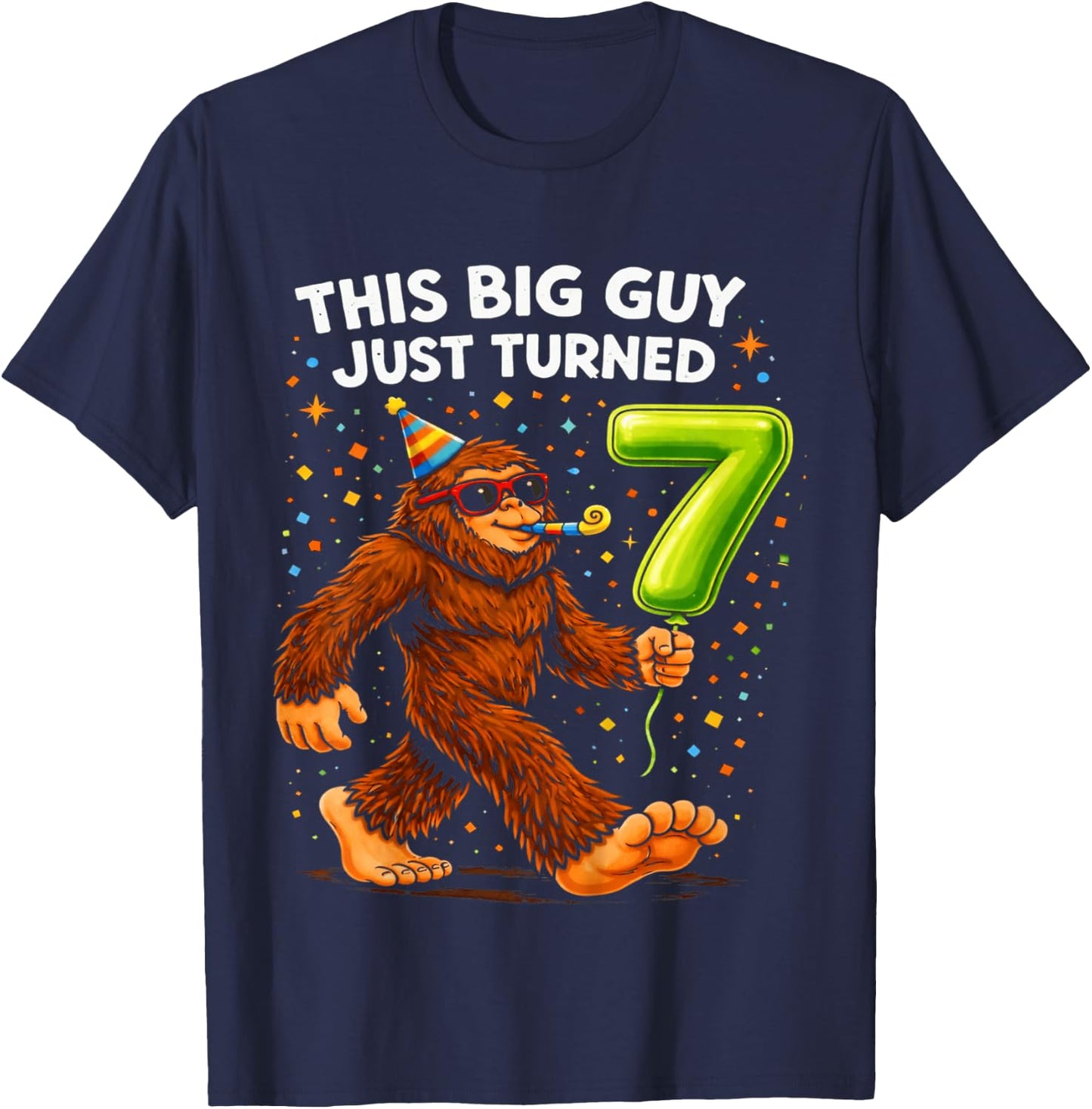 Kids Bigfoot Seven 7th Birthday Sasquatch 7 Year Old Birthday Boy T-Shirt - T-Shirt | Navy