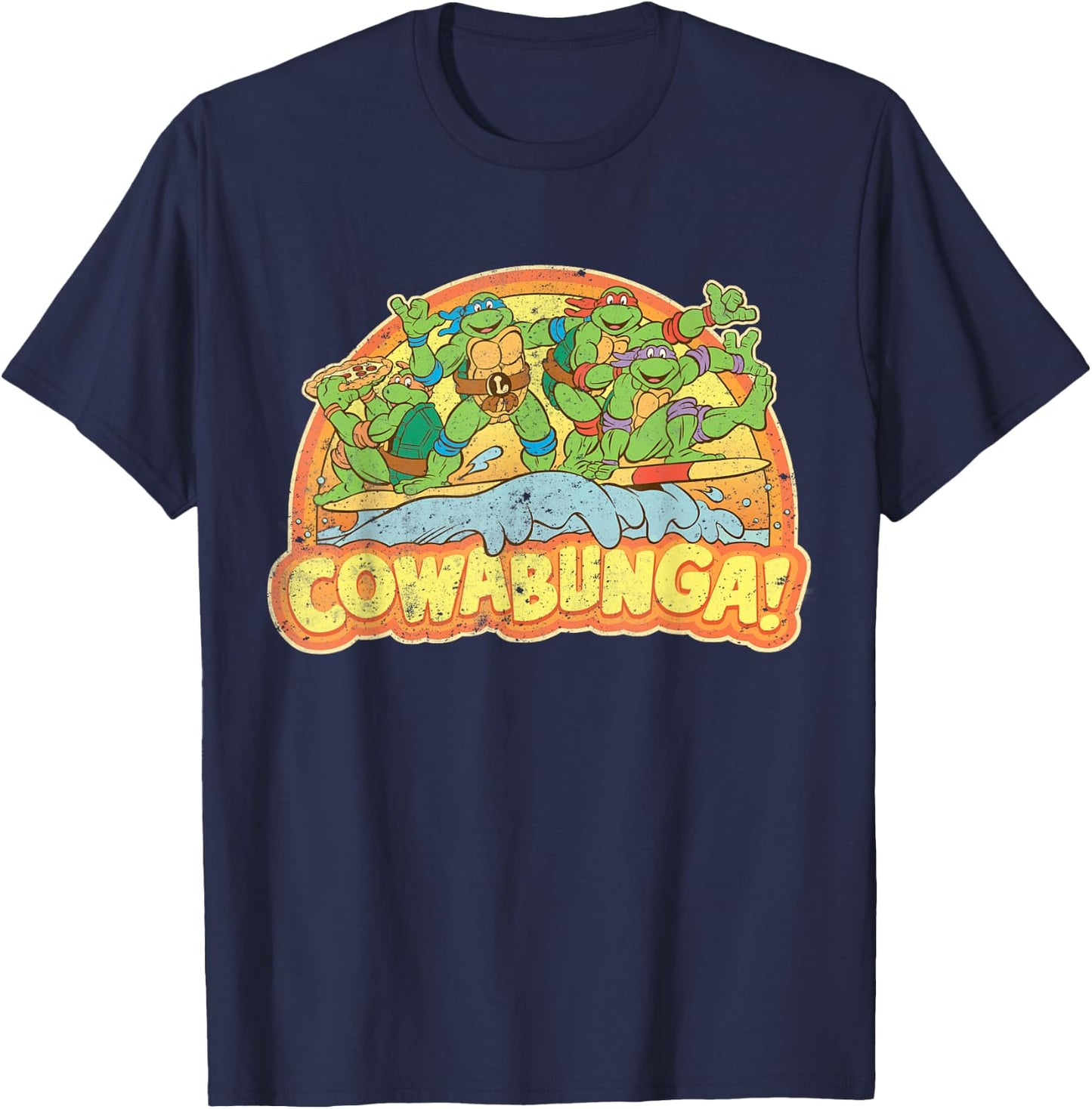 Teenage Mutant Ninja Turtles Gang Retro Cowabunga T-Shirt - T-Shirt | Navy