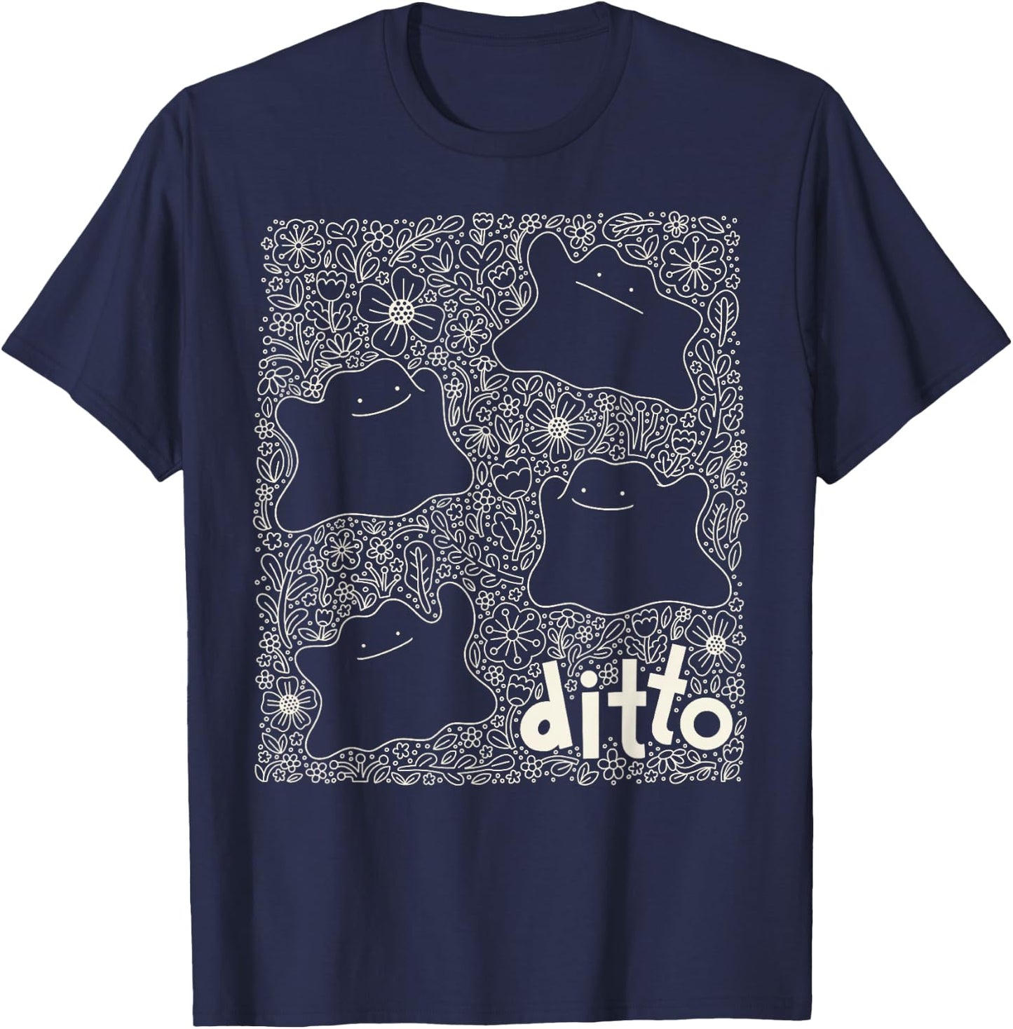 Pokémon - Generation 1 - Ditto Dainty Florals Background T-Shirt - T-Shirt | Navy
