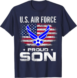 U.S Air Force Proud Son With American Flag Gift Veteran T-Shirt - T-Shirt | Navy