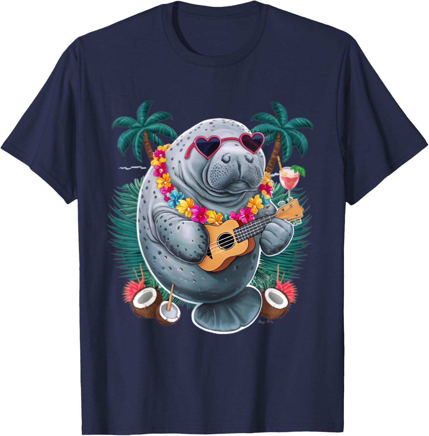 manatee Hawaiian Summer Tropical Manatees T-Shirt - T-Shirt | Navy