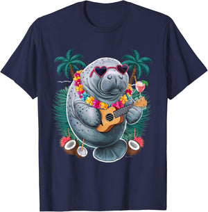 manatee Hawaiian Summer Tropical Manatees T-Shirt - T-Shirt | Navy