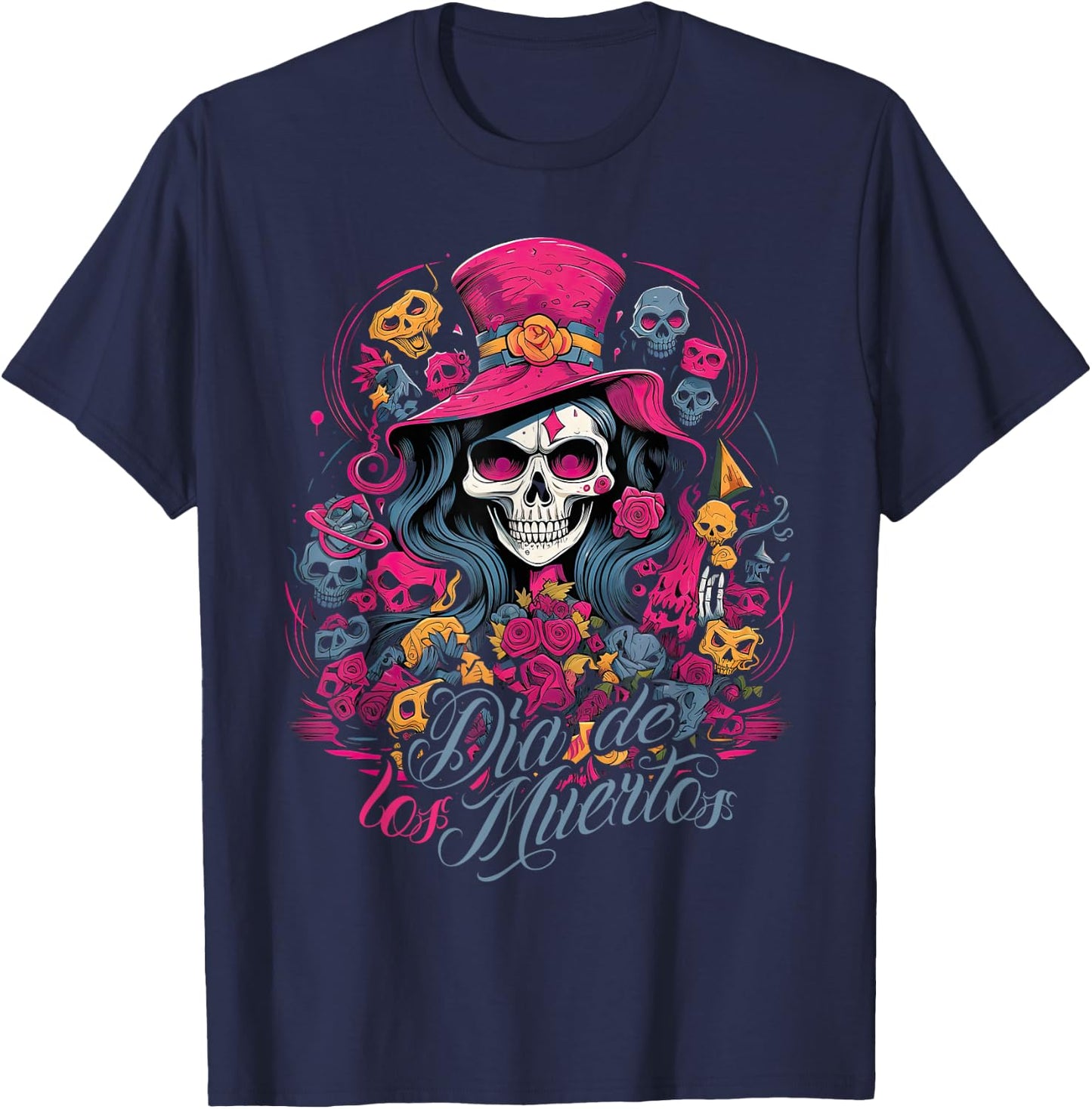 La Catrina Dress Stylish Day of the Dead Costume La Catrina , black T-Shirt - T-Shirt | Navy