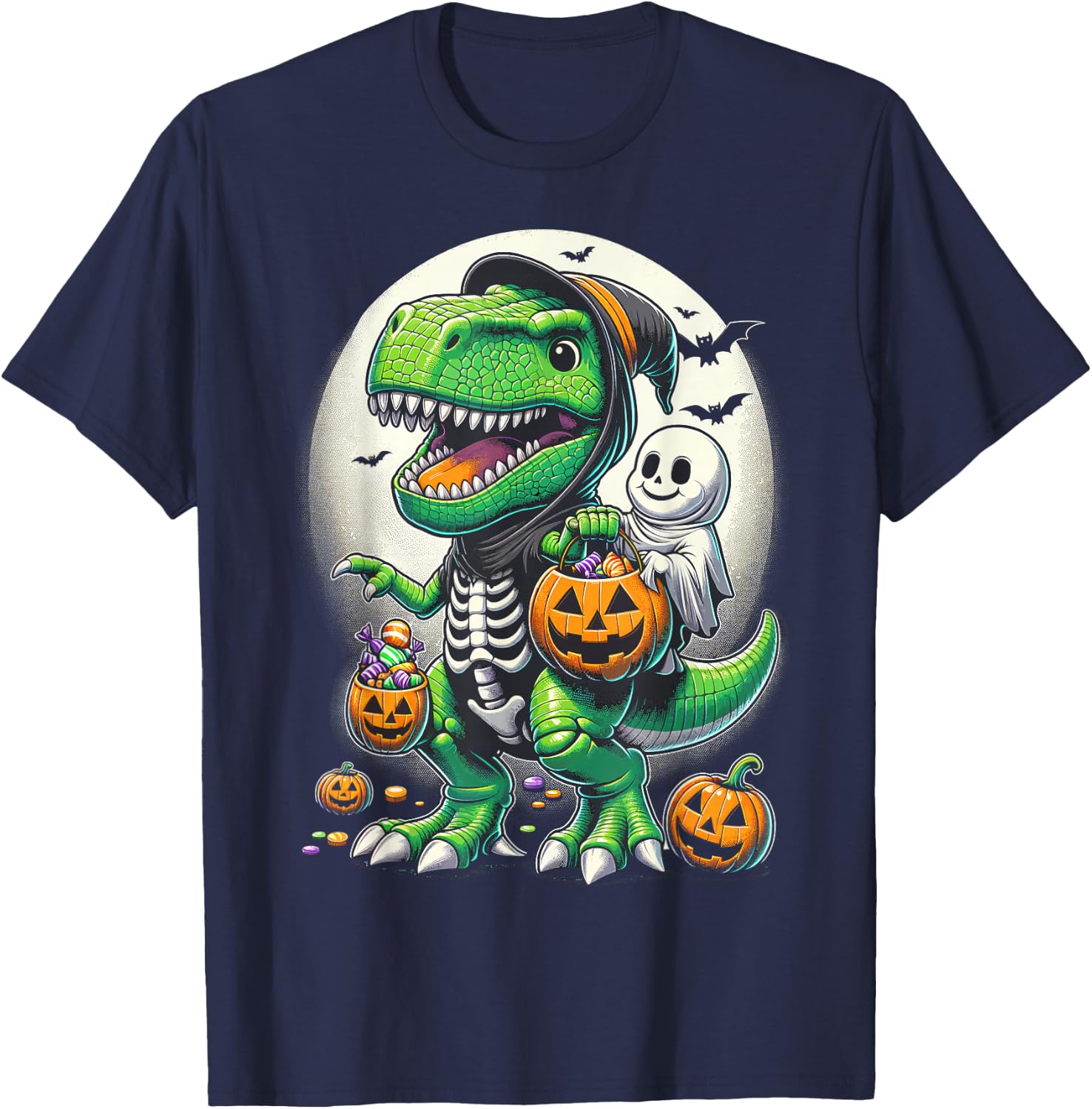 Halloween Funny T Rex Dinosaur Witch Boys Trick Treat T-Shirt - T-Shirt | Navy