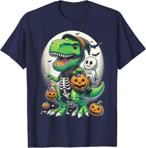 Halloween Funny T Rex Dinosaur Witch Boys Trick Treat T-Shirt - T-Shirt | Navy