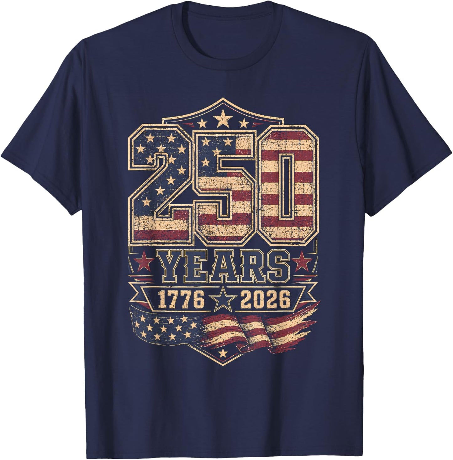 250th Anniversary USA 2026 American Flag Patriotic Freedom T-Shirt - T-Shirt | Navy