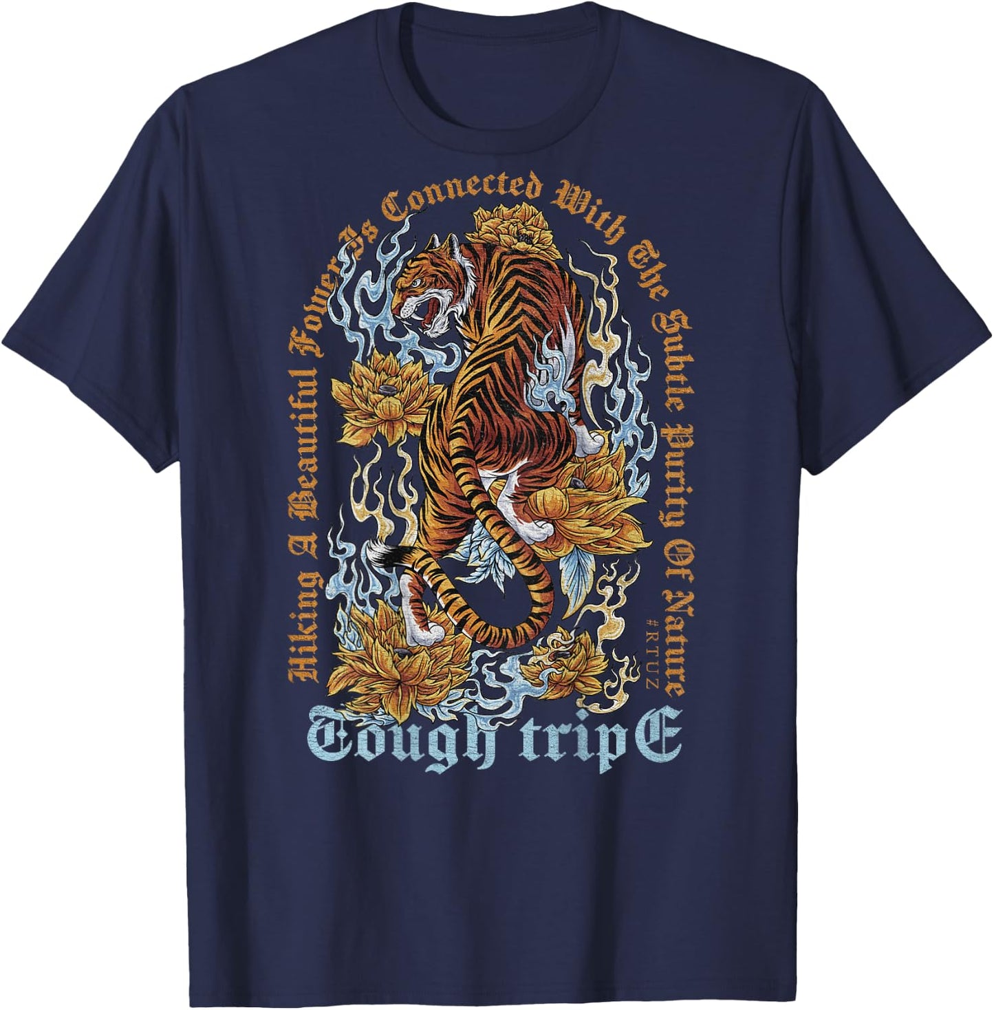Vintage Tiger Head Backprint Streetwear Asian Tiger , black T-Shirt - T-Shirt | Navy