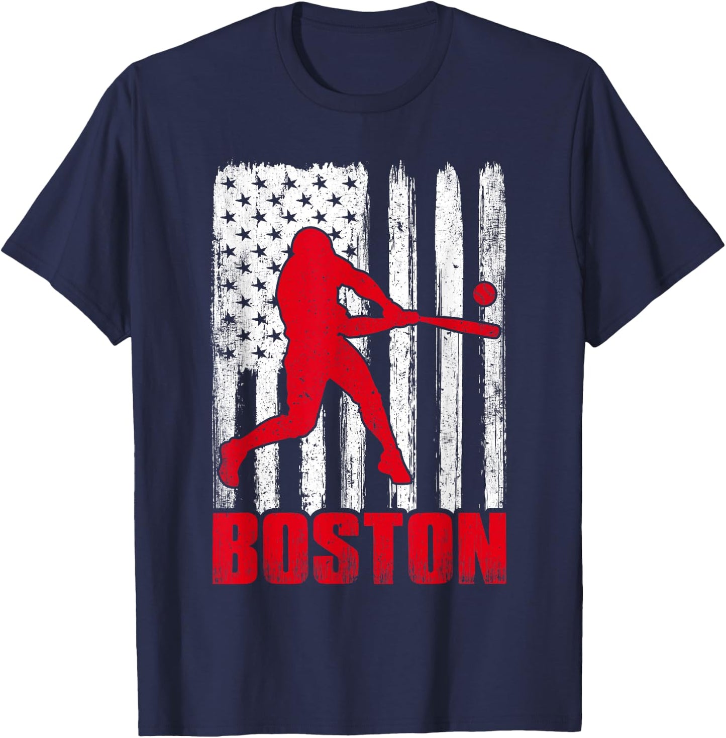 Boston Retro Baseball Flag Patriotic Men Women Kids T-Shirt - T-Shirt | Navy