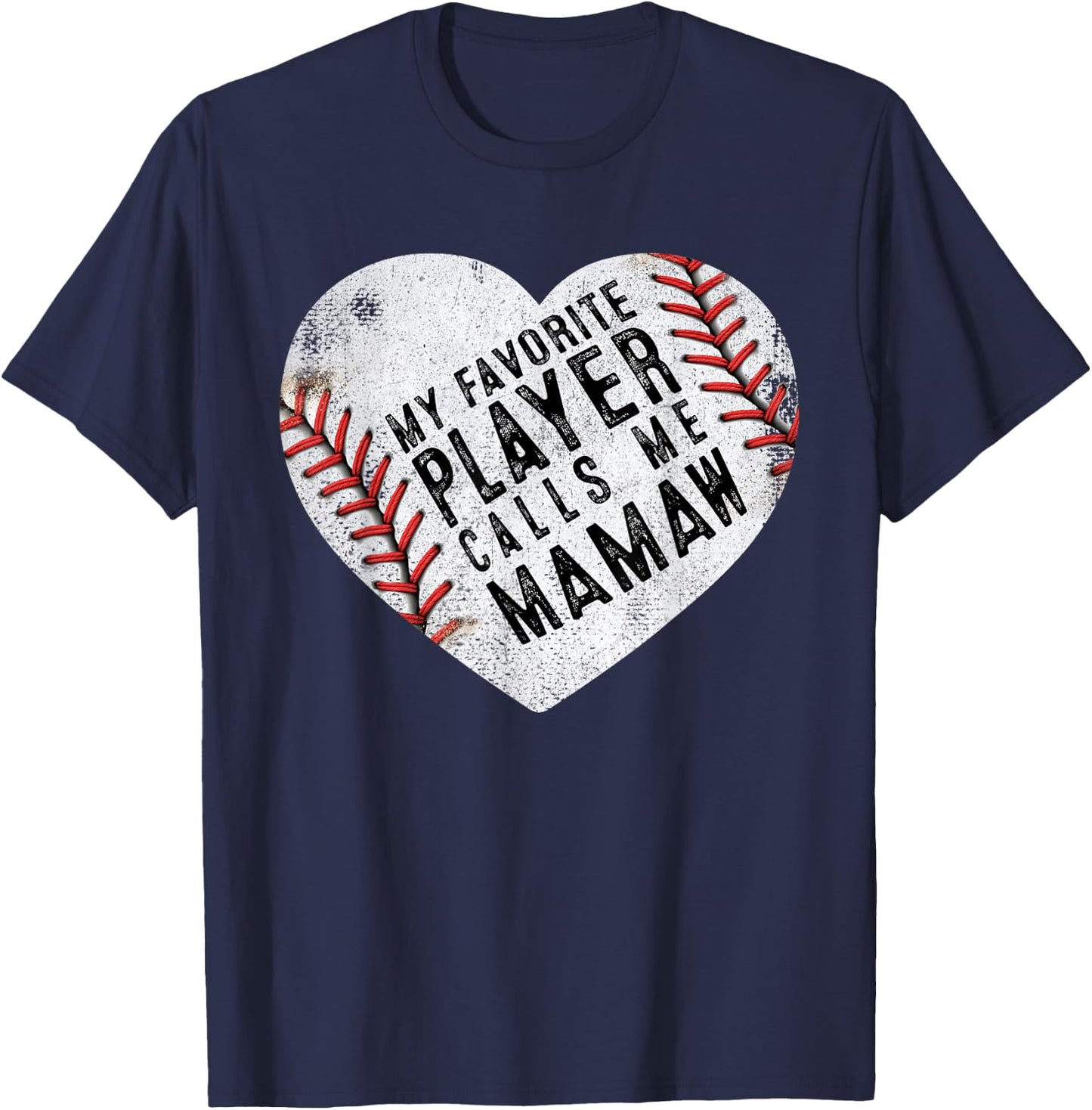 My Favorite Player Calls Me Mamaw Women Baseball Heart T-Shirt - T-Shirt | Navy