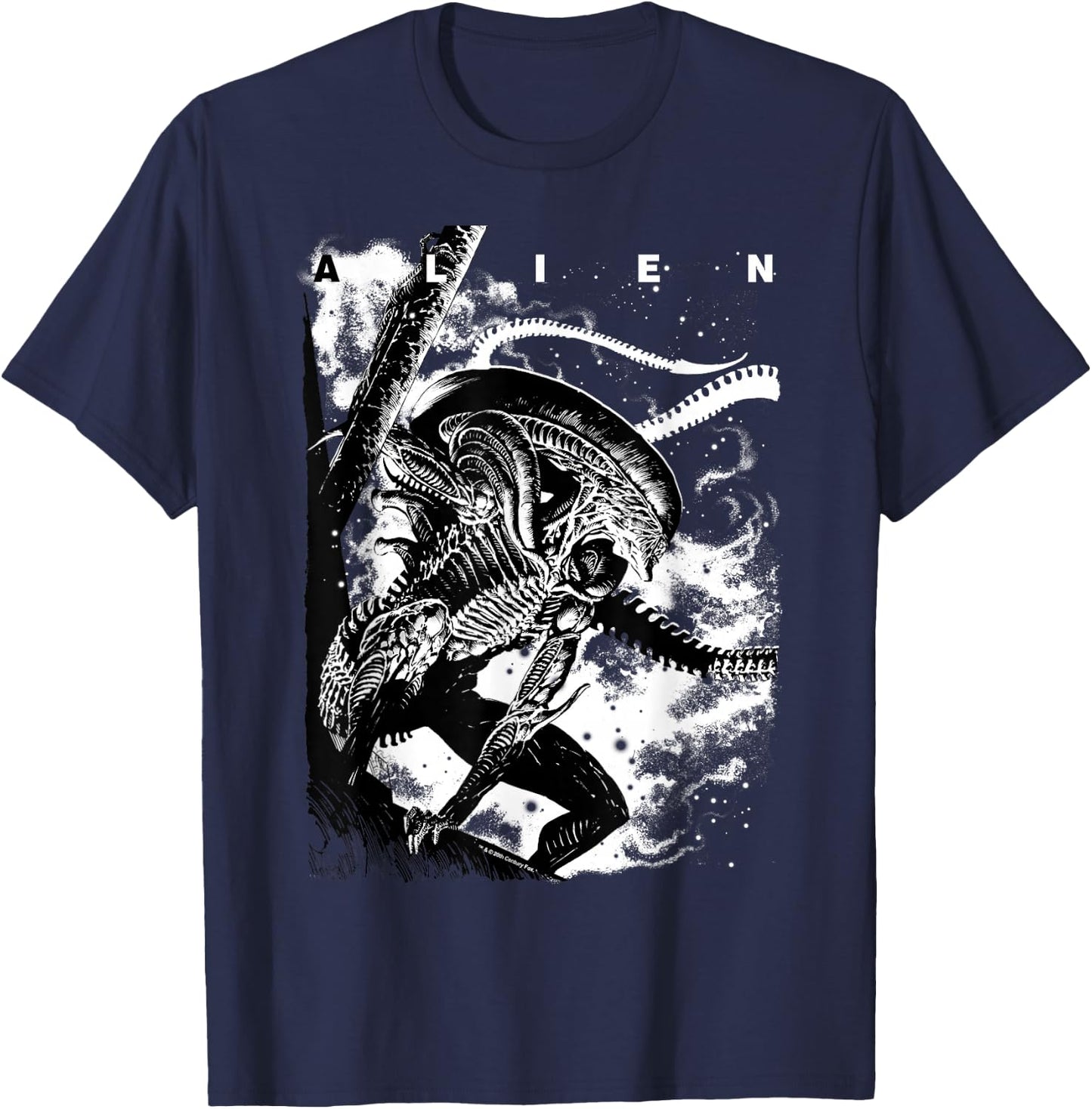 Aliens Iconic Epic Xenomorph in The Dark Big Chest Poster T-Shirt - T-Shirt | Navy