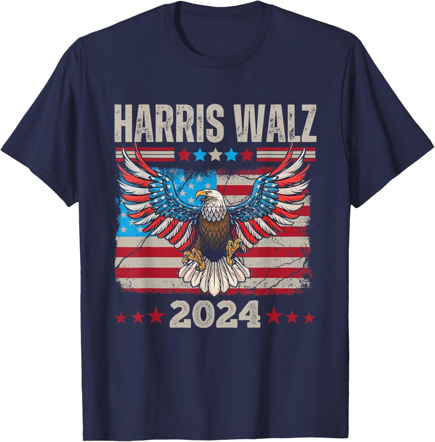 Harris Walz Waltz 2024 election distressed eagle flag T-Shirt - T-Shirt | Navy