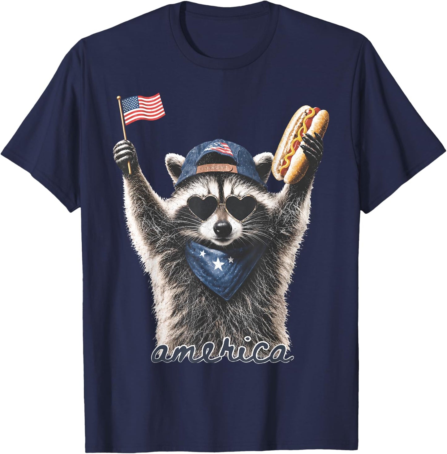 Feral Raccoon America 250th Patriotic USA Flag Men Women T-Shirt - T-Shirt | Navy