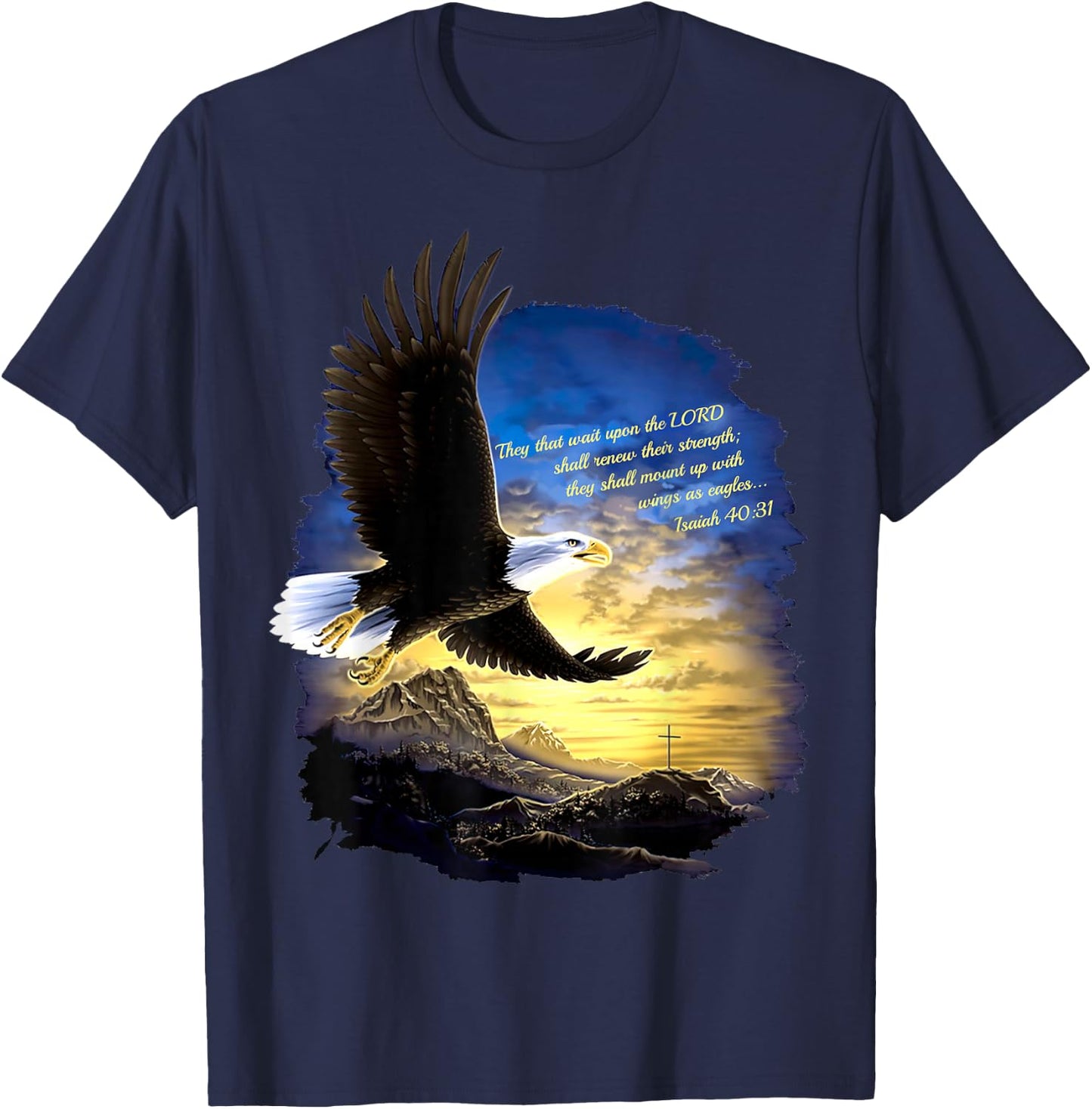 Jesaja 40:31 Berg Flügel als Adler Christlicher Bibelvers T-Shirt - T-Shirt | Navy
