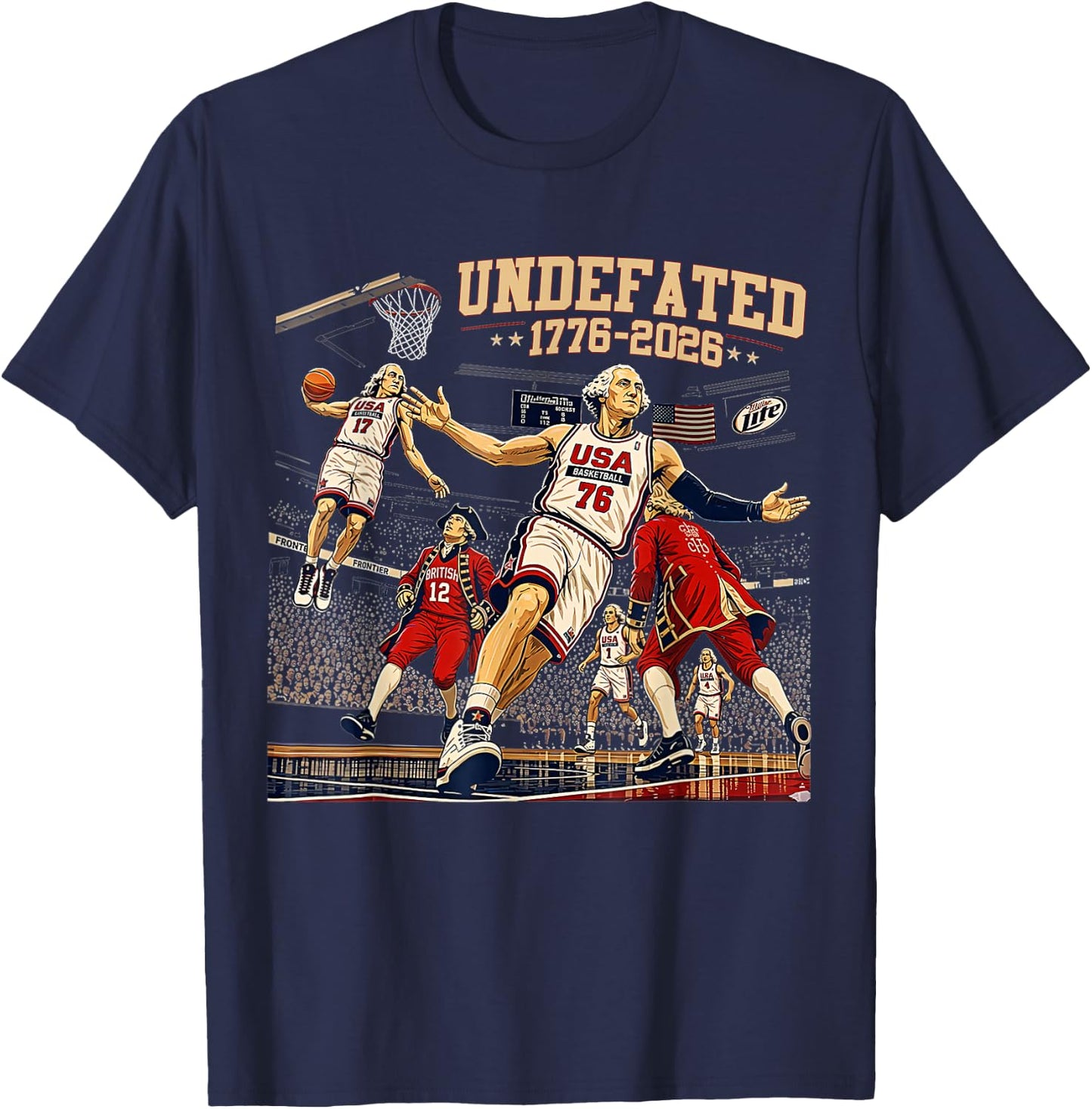 Undefeated 1776-2026 250 Years Basketball 4th of July T-Shirt - T-Shirt | Navy