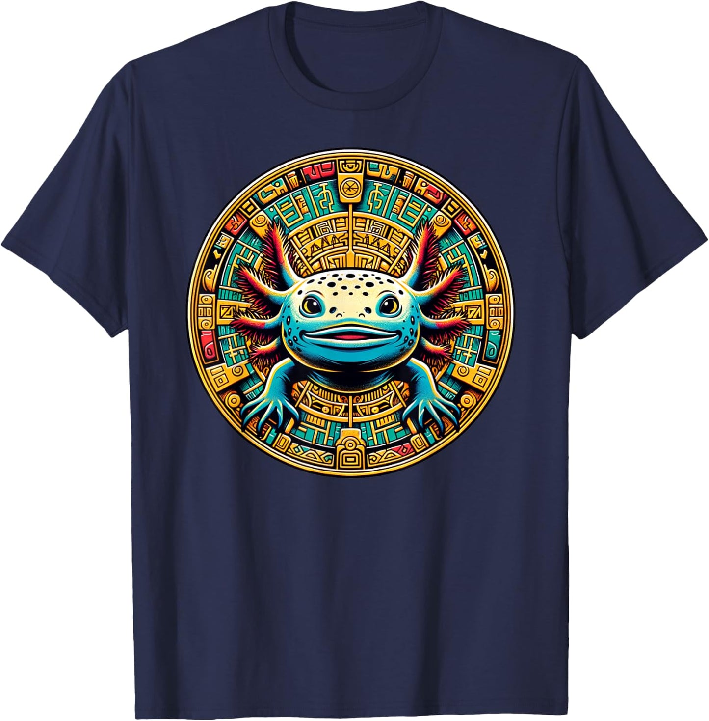 Aztec Art And Mexican Hispanic Heritage, Salamander Axolotl T-Shirt - T-Shirt | Navy