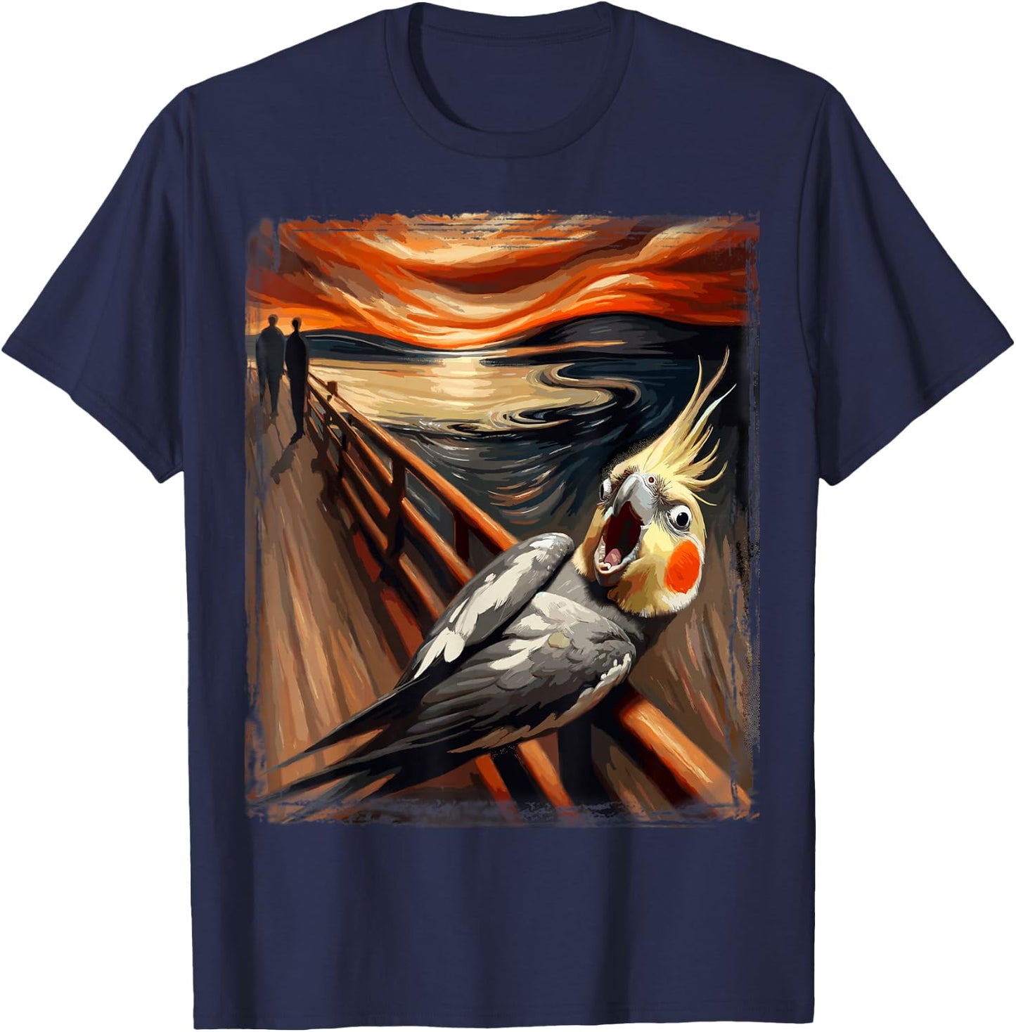 Artsy Scream Parody Funny Bird Lover Sunset Art Cockatiel T-Shirt - T-Shirt | Navy