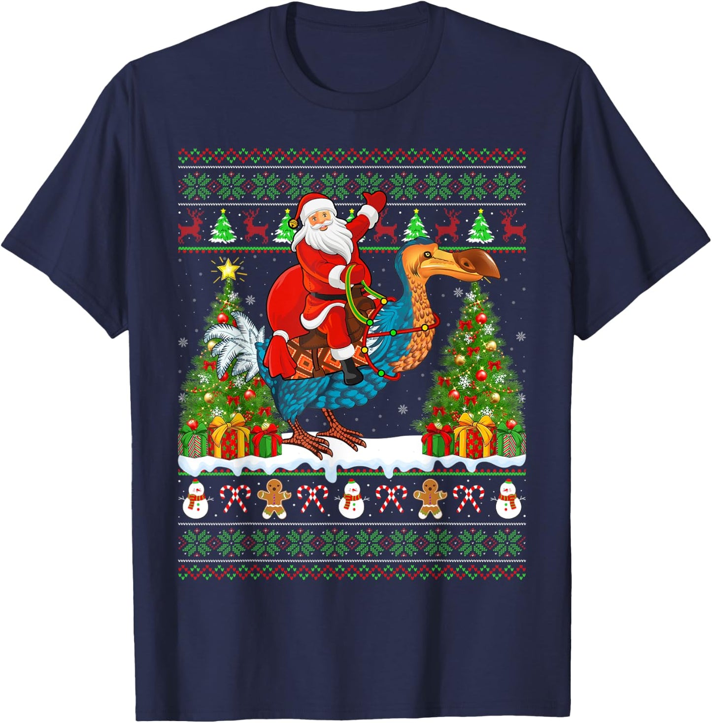 Dodo Bird Lover Funny Ugly Santa Riding Dodo Christmas T-Shirt - T-Shirt | Navy
