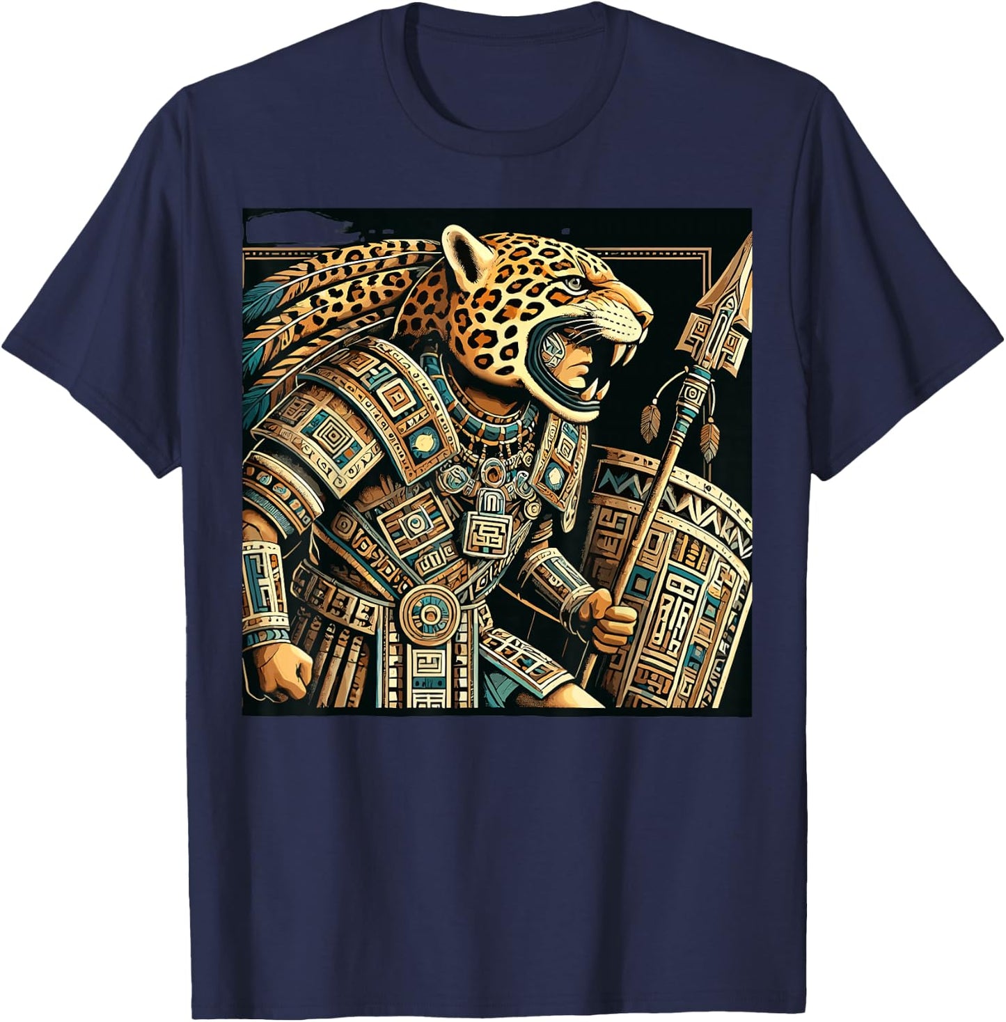 Penachos Aztecas Mexico Aztec Warrior Costume Mayan Jaguar T-Shirt - T-Shirt | Navy