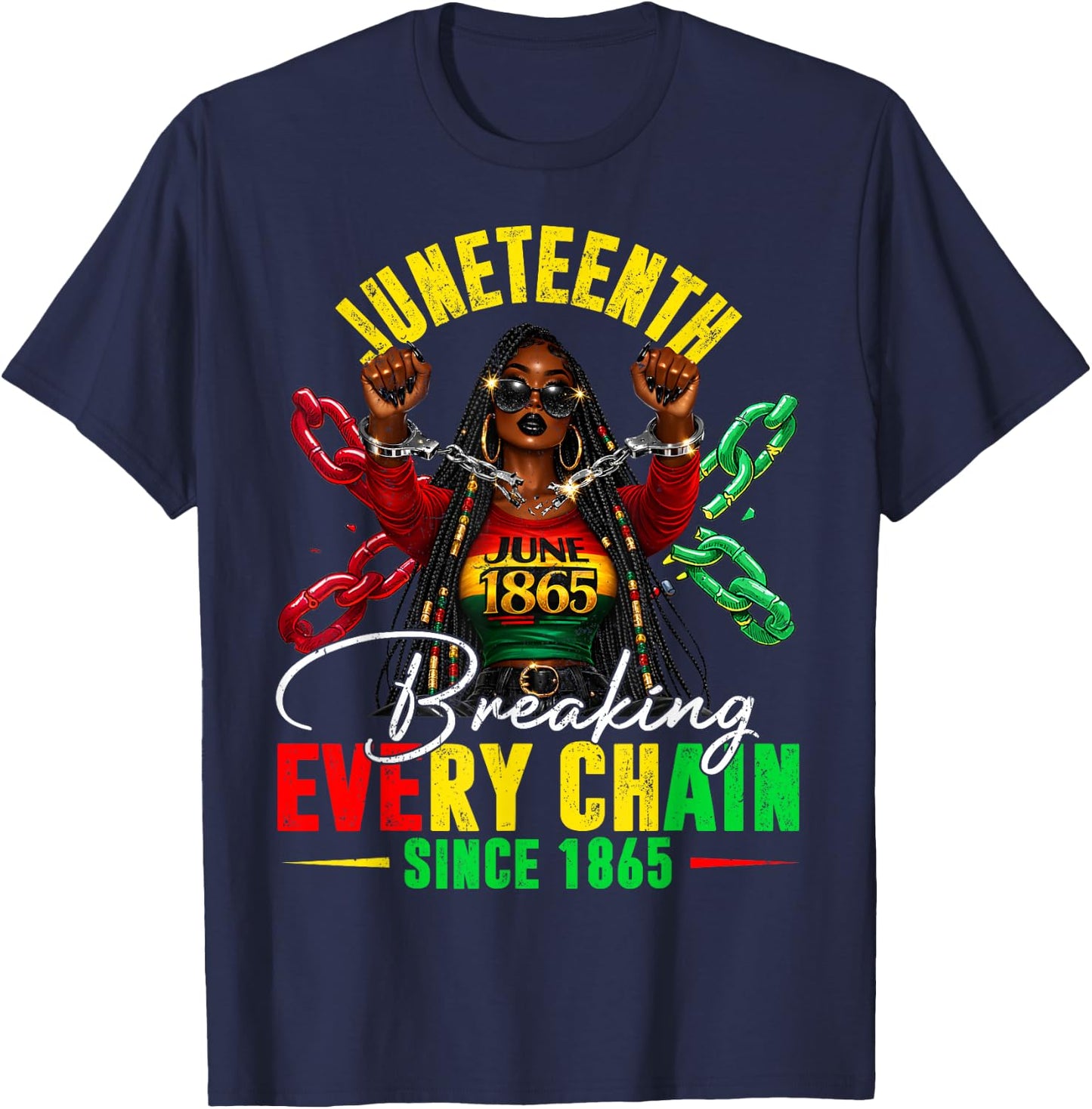 Vintage Juneteenth Breaking Every Chain Since 1865 Men Women T-Shirt - T-Shirt | Navy