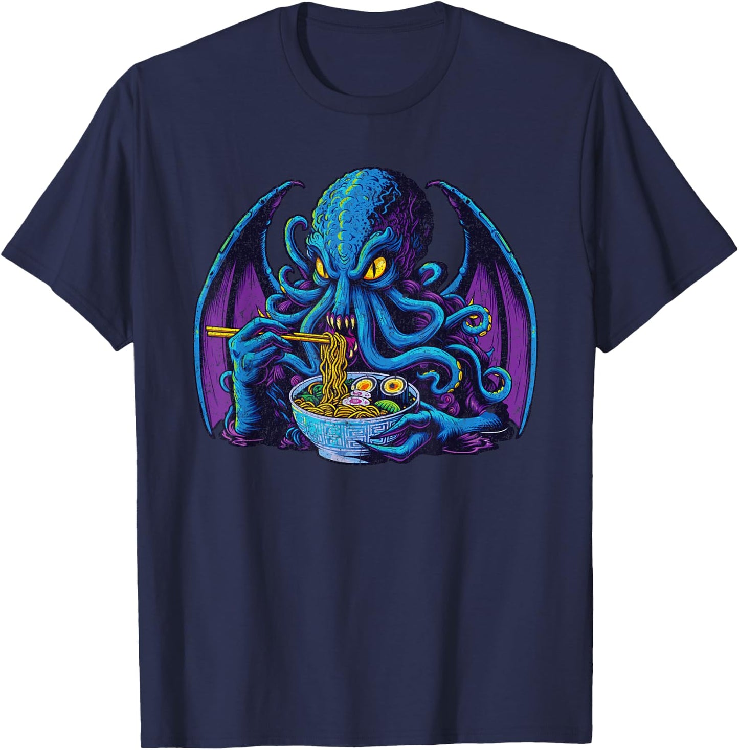 Ramen Cthulhu Japanese Ukiyo-e Horror Art Anime Funny T-Shirt - T-Shirt | Navy