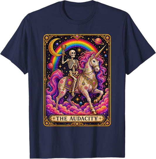 Tarot Card The Audacity Rainbow Skeleton Unicorn Lover T-Shirt - T-Shirt | Navy