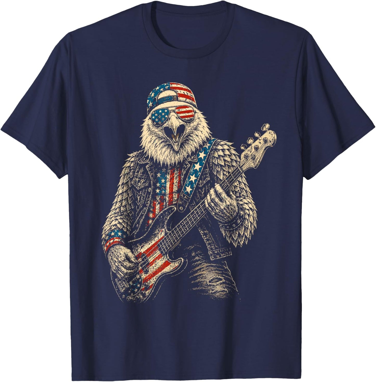 4th of July Patriotic Eagle Bass Guitar 1776 2026 T-Shirt - T-Shirt | Navy