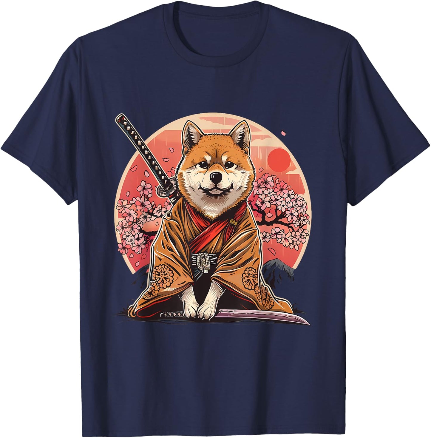 Samurai Akita Dog Anime Sakura Japanese Akita Dog Lover T-Shirt - T-Shirt | Navy