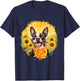 Boston Terrier Dog Vintage Bandana Headband Sunflower Field Men Women T-Shirt - T-Shirt | Navy