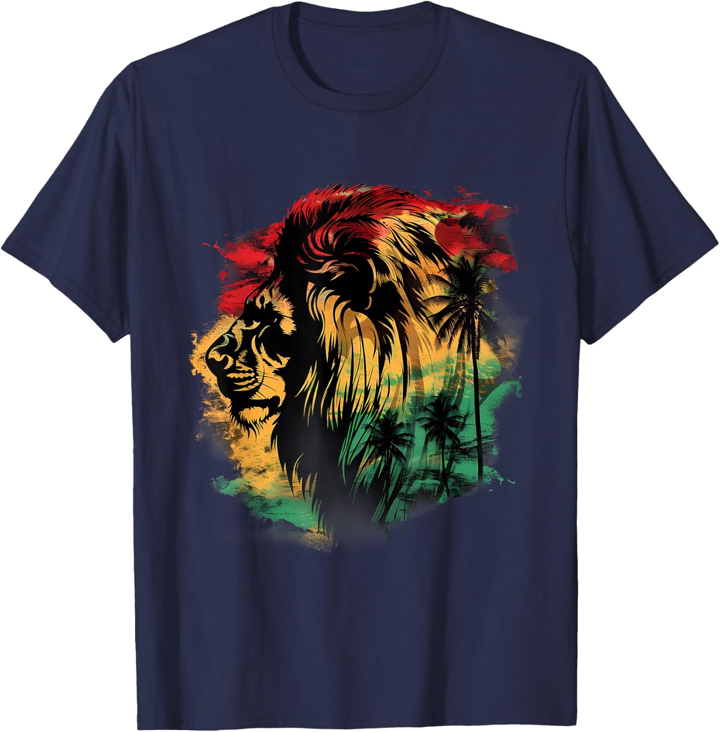 Rasta Reggae Lion Rastafarian Roots Lion Of Judah Jamaica T-Shirt - T-Shirt | Navy