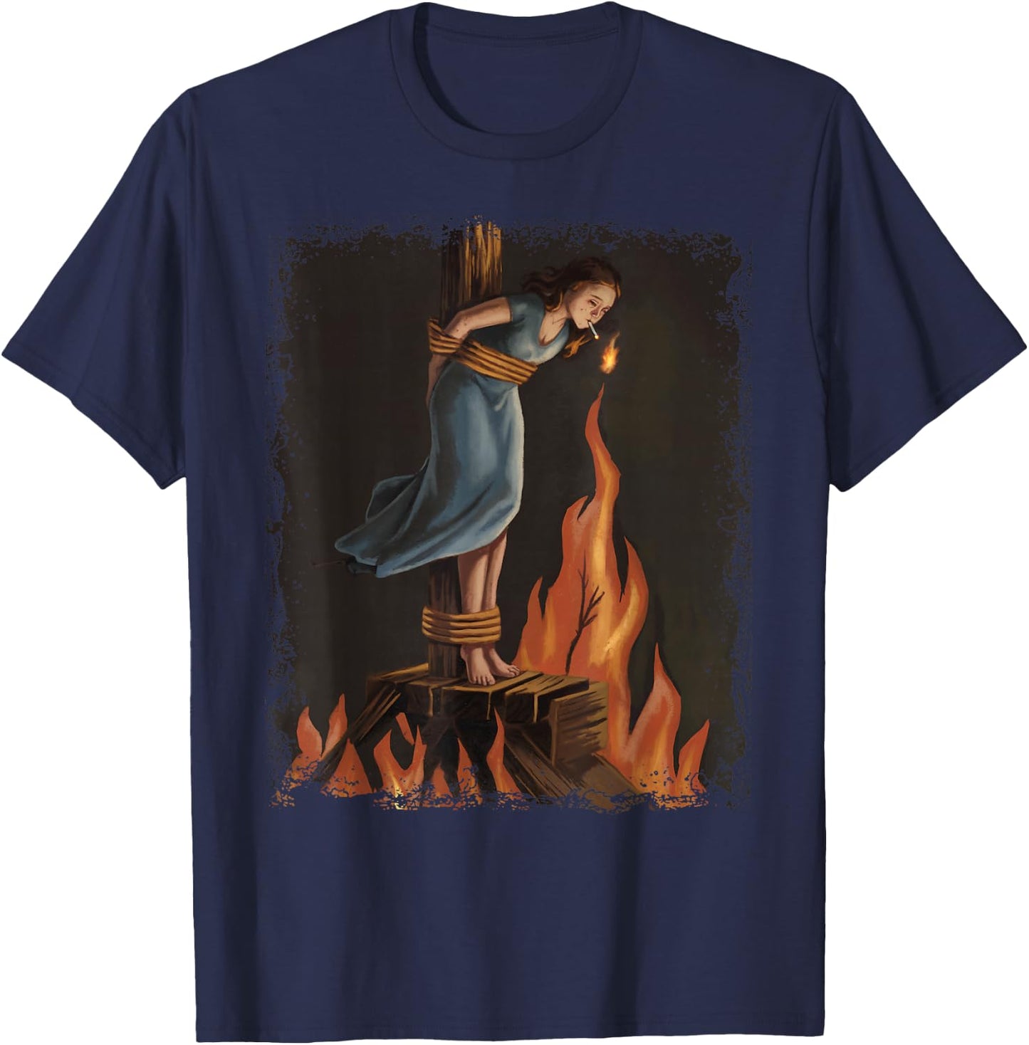 Witch Lighting Cigarette with Flames Occult Unholy Feminist T-Shirt - T-Shirt | Navy