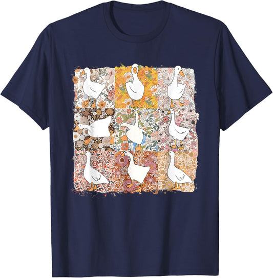 Floral Silly Goose Boho Mama Mom Farm Duck Animal Goose Meme T-Shirt - T-Shirt | Navy