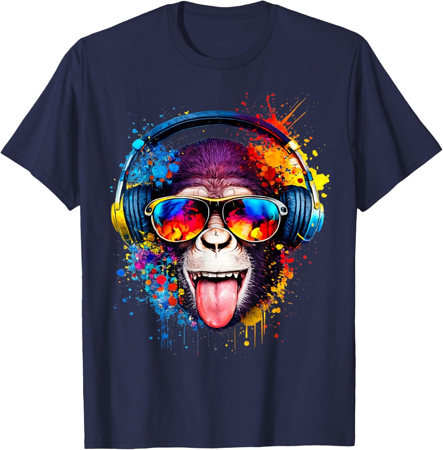 Monkey DJ mit Kopfhörer und Sonnenbrille T-Shirt - T-Shirt | Navy