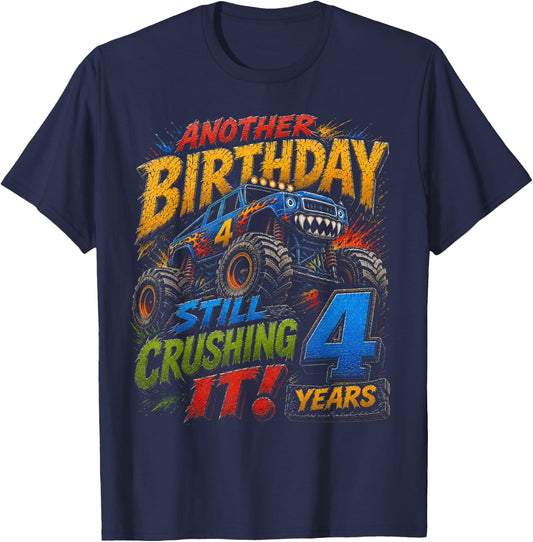 Monster Truck 4th Birthday 4 Year Old Boy Truck Lover T-Shirt - T-Shirt | Navy