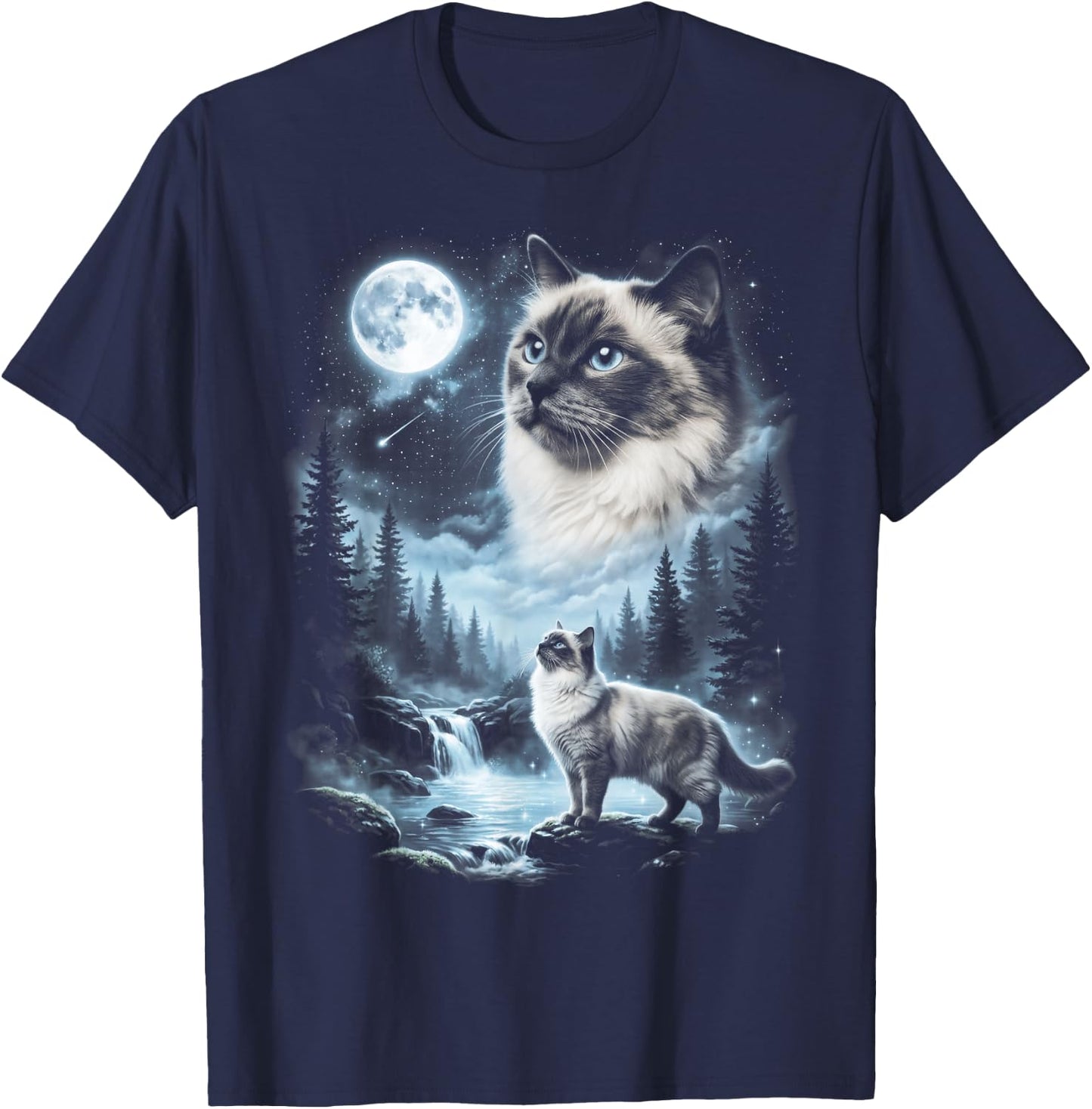 Ragdoll Cat Howling at Moon 90's Retro T-Shirt - T-Shirt | Navy