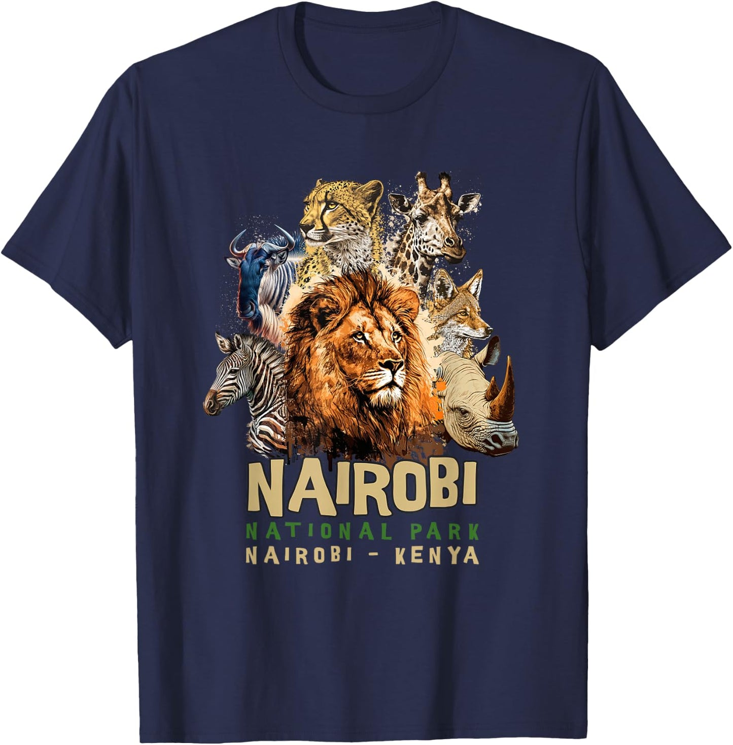 Animals in African Nairobi National Park Safari Kenya T-Shirt - T-Shirt | Navy