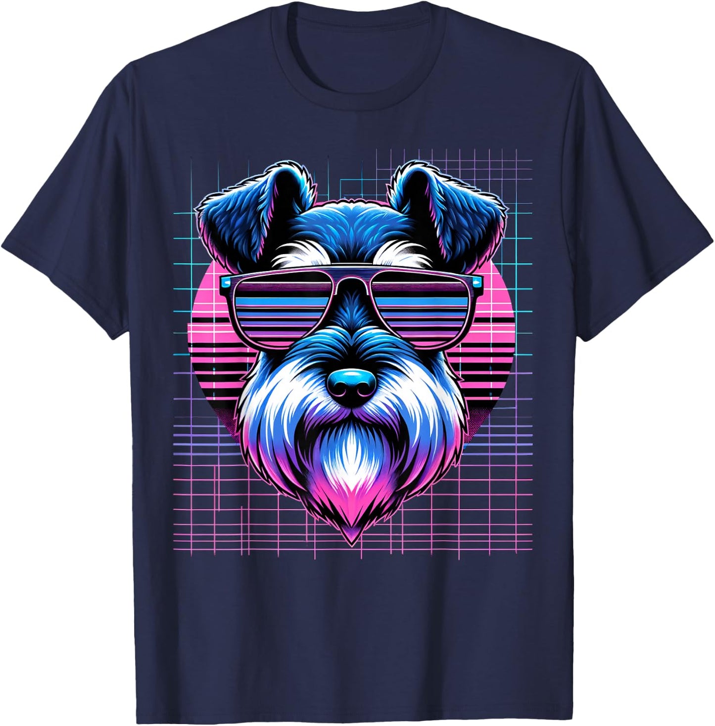Vaporwave Synthwave Mini Schnauzer Retro Miniature Schnauzer T-Shirt - T-Shirt | Navy