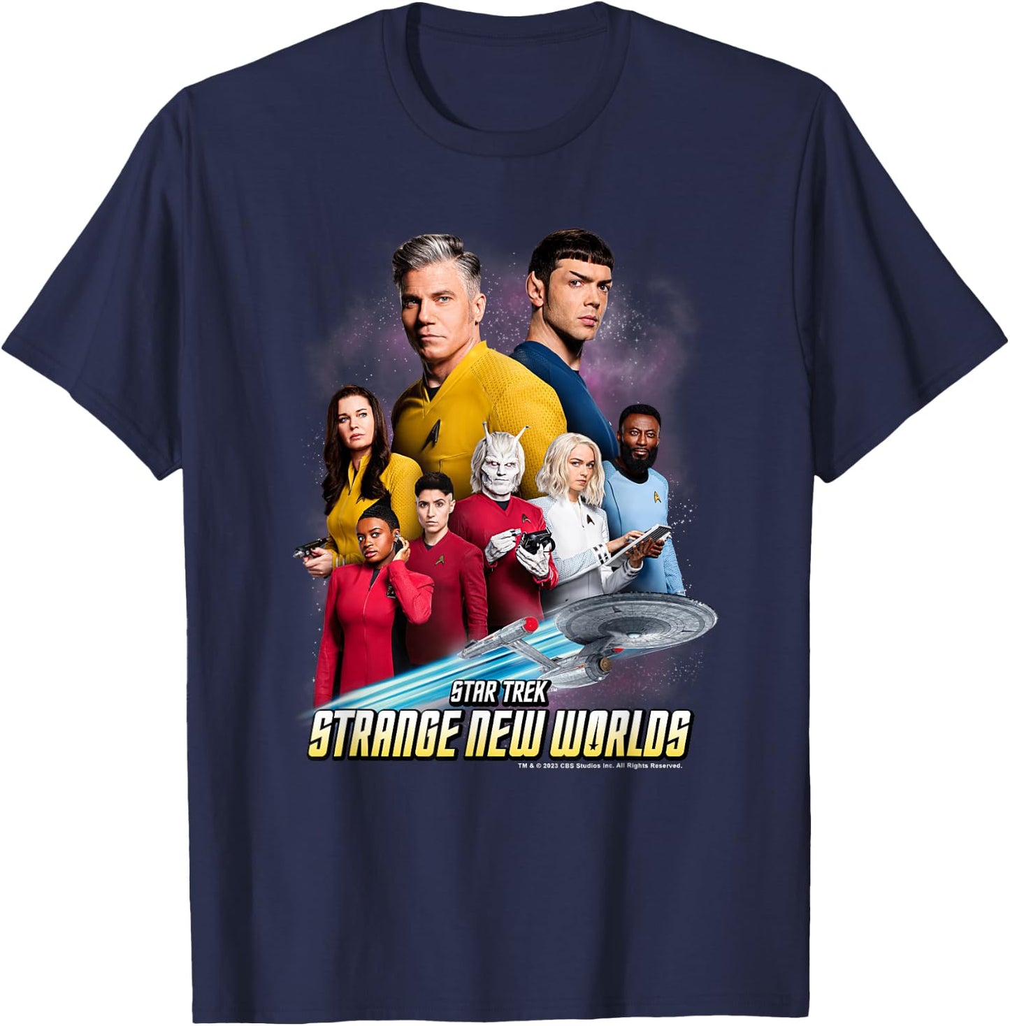 Star Trek Strange New Worlds Crew Pike Spock Uhura Ortegas T-Shirt - T-Shirt | Navy
