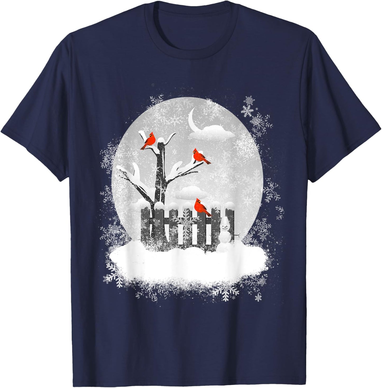Red Cardinal Birds Winter Scene T-Shirt - T-Shirt | Navy