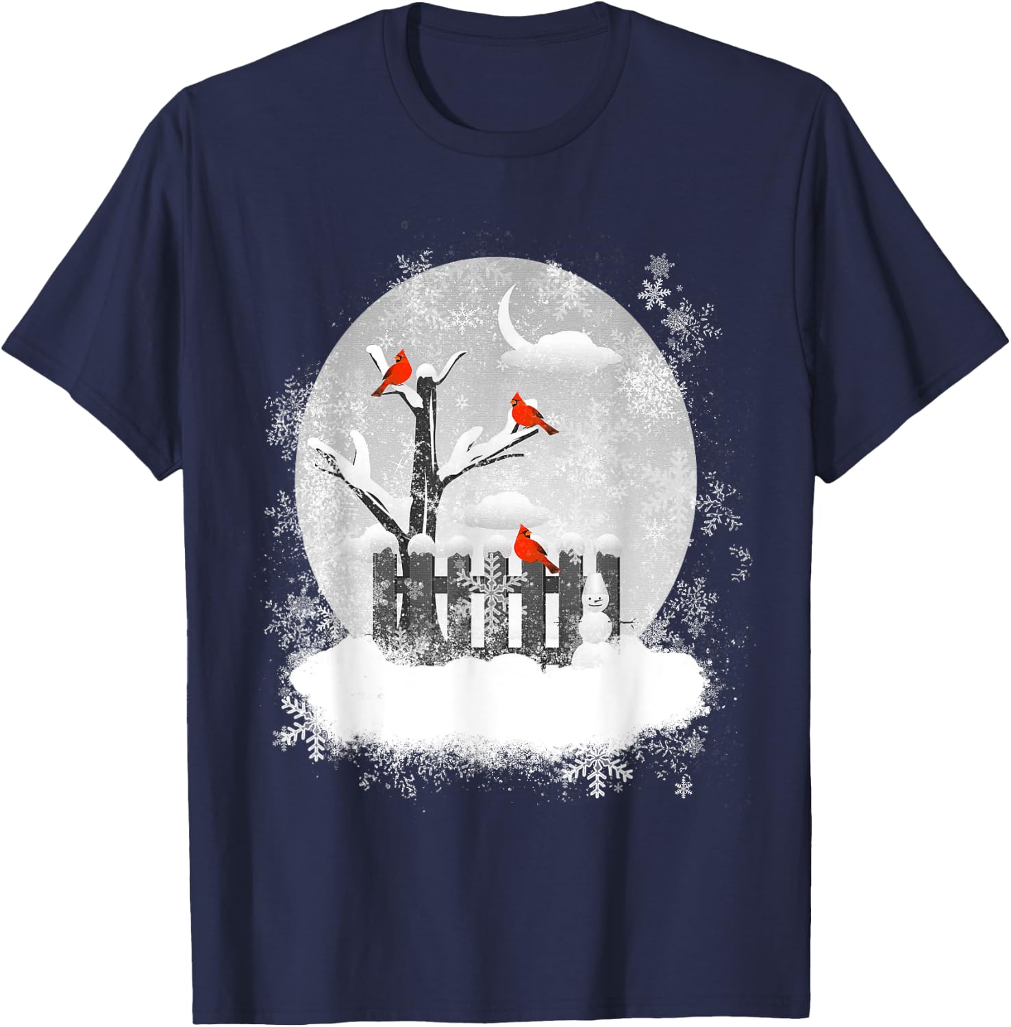 Red Cardinal Birds Winter Scene T-Shirt - T-Shirt | Navy