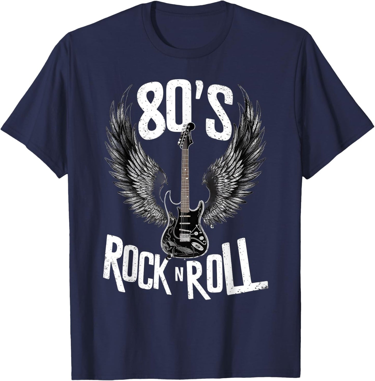 Vintage Guitar Wings, Music Rock & Roll Retro 70s & 80s , Black, S T-Shirt - T-Shirt | Navy