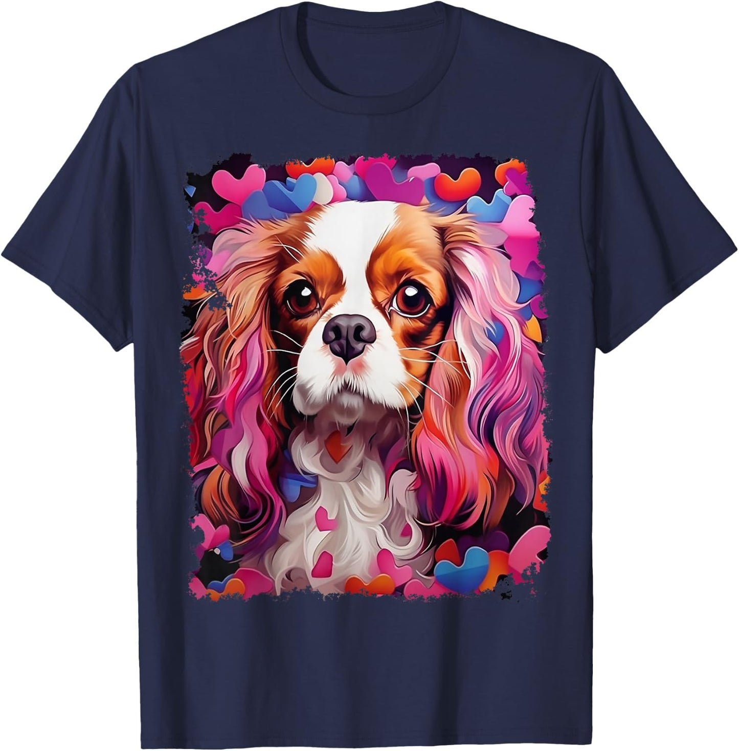 Pop Art Dog Cavalier King Charles Spaniel Valentine's Day T-Shirt - T-Shirt | Navy